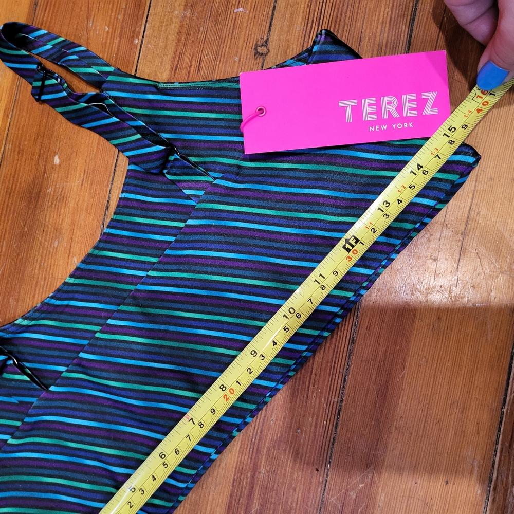 Terez Dynamic Blue and Green Bodysuit with Striking Stripes - Picture 4 of 5